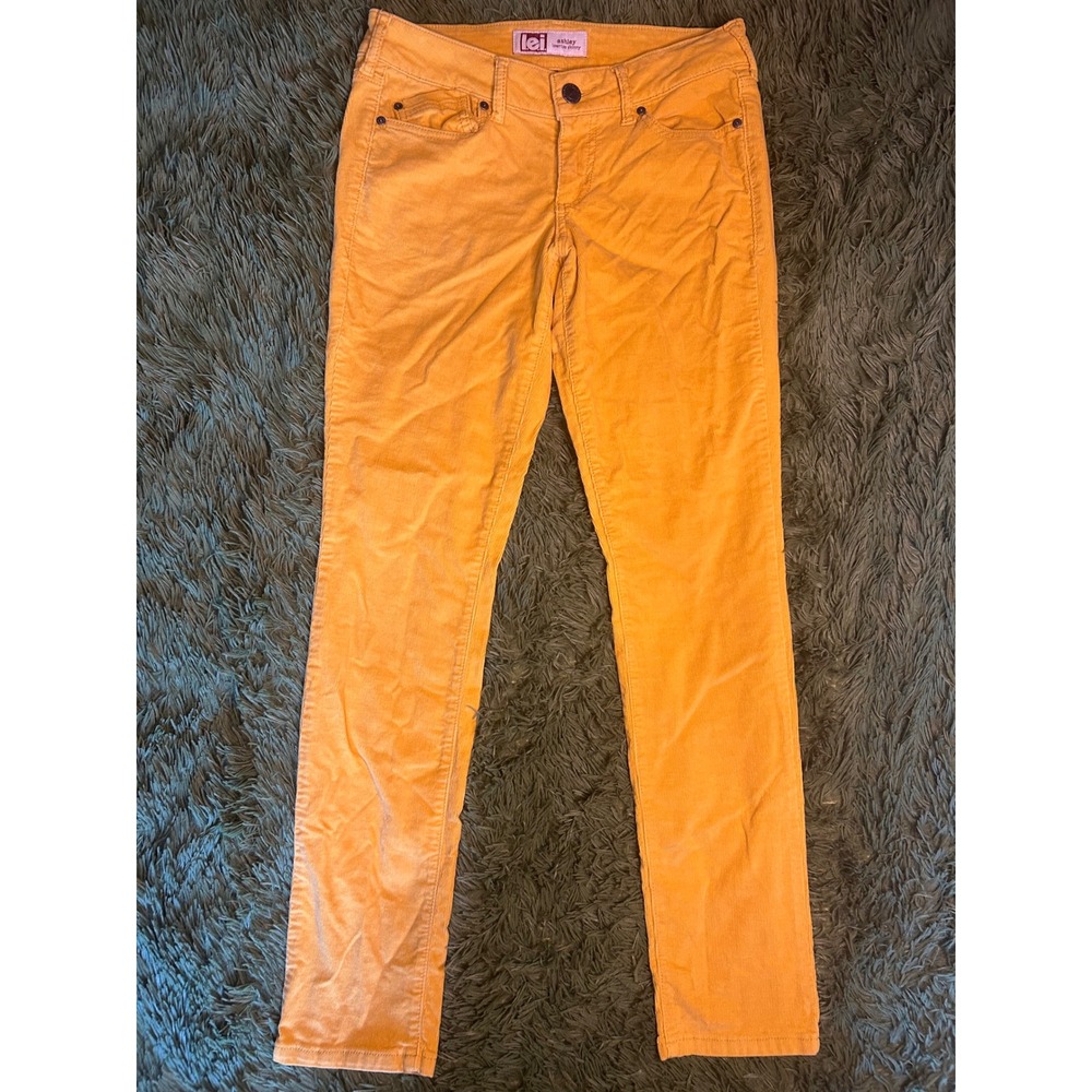 LEI Pants Women 7 Yellow Ashley Lowrise Skinny Corduroy Stretch Casual